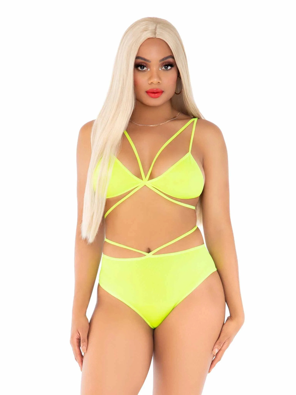 leg Avenue - No Regrets Bra & Panty Set - NEON YELLOW